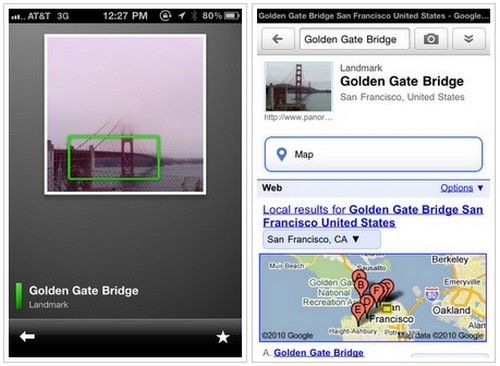 Google Goggles功能在iPhone上的界面
