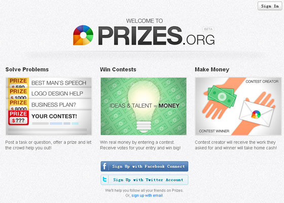 Prizes.org 网站界面