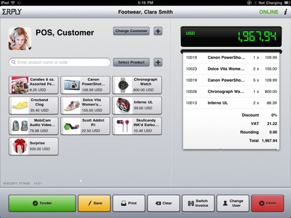 Erply的iPad版UI